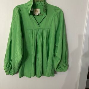 Chic Garden Green Blouse with Pleated Design. Emily Mccarthy. M